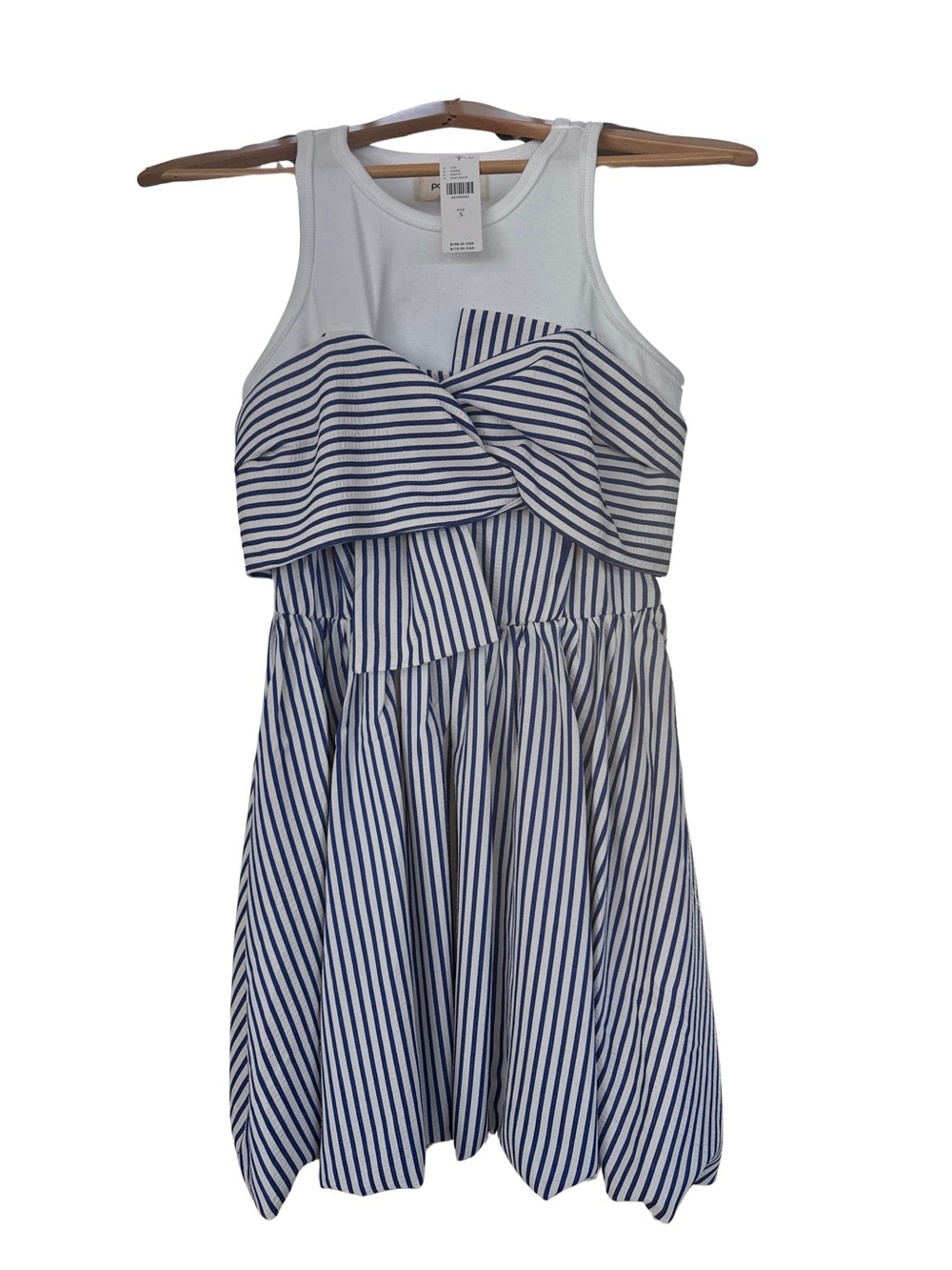 Blue and White Striped Twist-Front Mini Dress